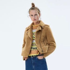 Zara camel teddy motorcycle jacket size Medium, NWT